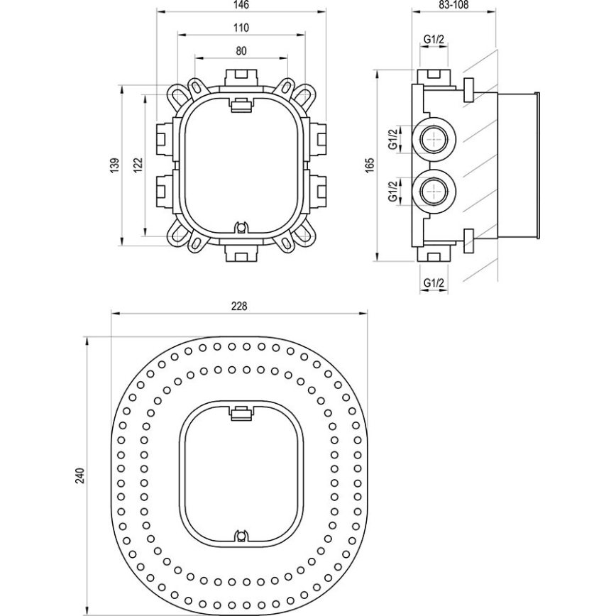 Ravak X070139 - Corps d'encastrement pour mitigeurs R-BOX VARI 13,9x14,6 cm