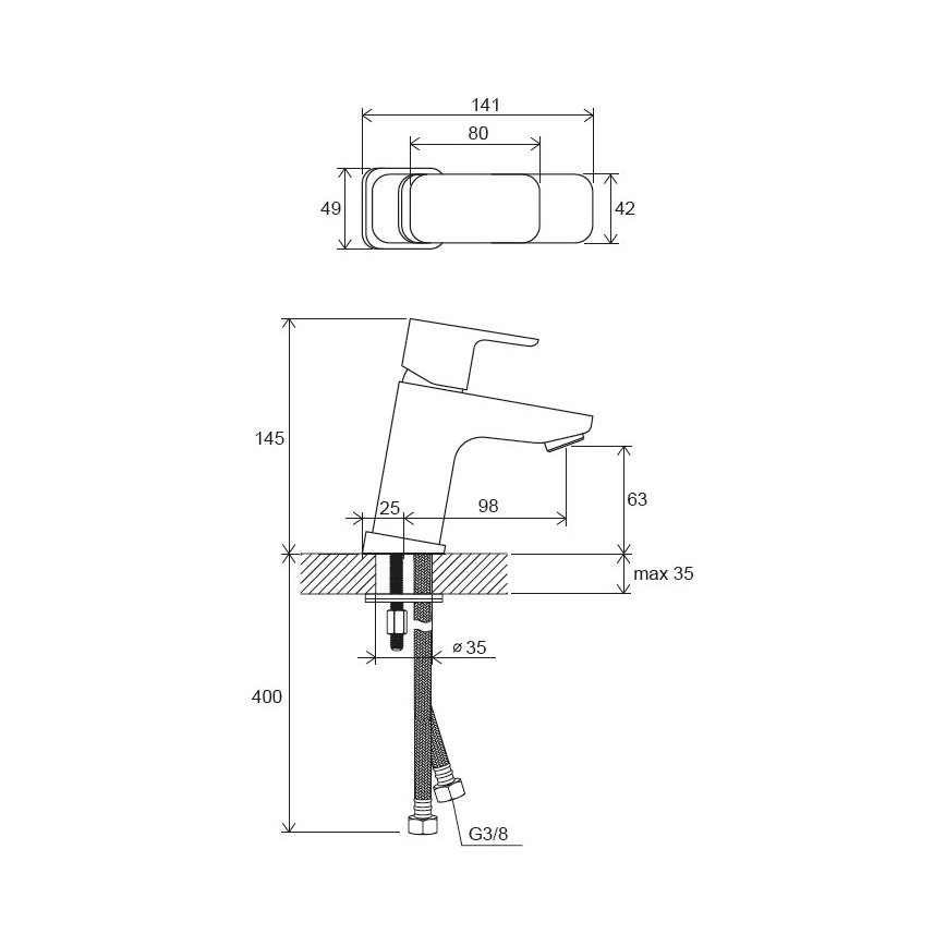 Ravak X070148 - Mitigeur lavabo FREE 14,4 cm noir