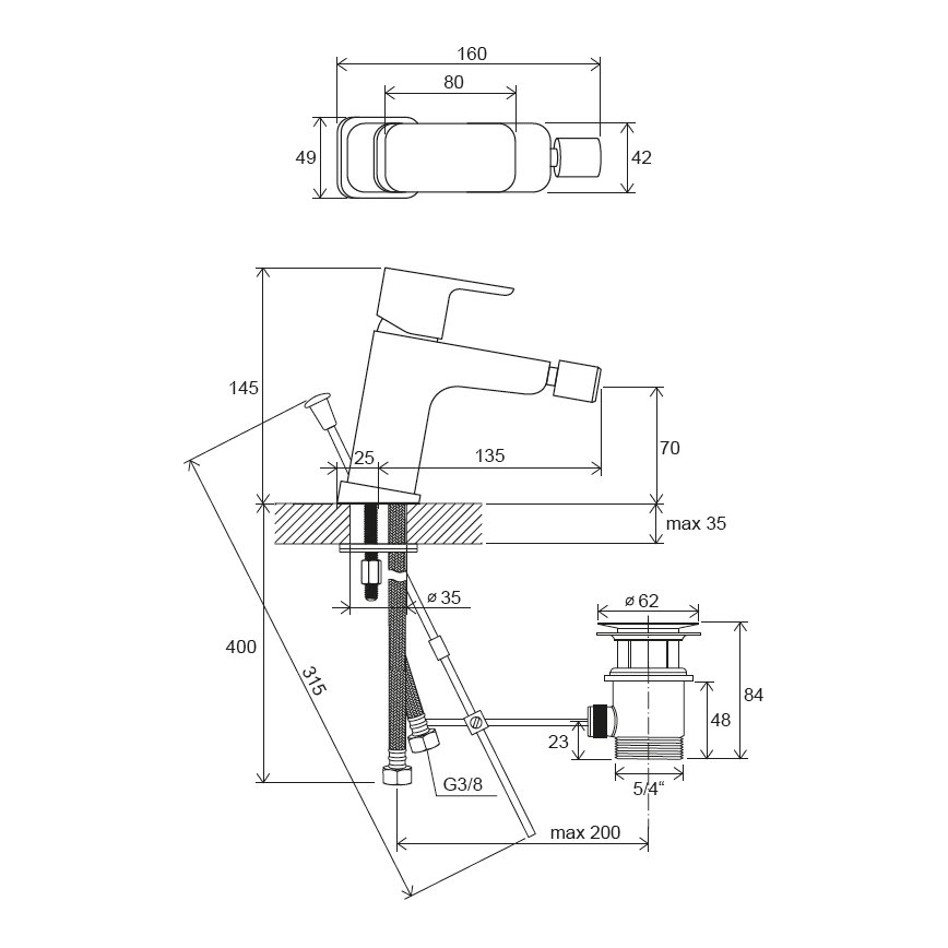 Ravak X070155 - Bidetarmatur + Ablaufgarnitur FREE schwarz