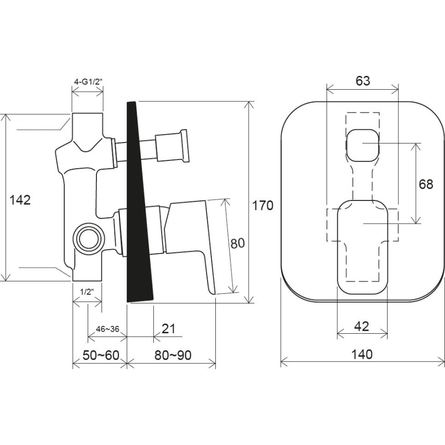 Ravak X070156 - Miscelatore doccia da incasso FREE nero