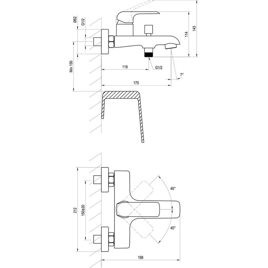Ravak X070175 - Badewannenarmatur FLAT matt schwarz