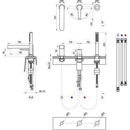 Ravak X070186 - Miscelatore per vasca a 3 fori PURI nero