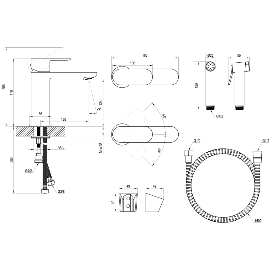 Ravak X070450 - Mitigeur pour lavabo avec douchette hygiénique CHROME, finition chrome brillant