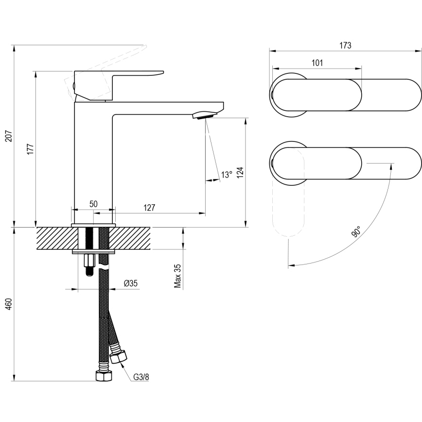 Ravak X070460 - Mitigeur pour lavabo CHROME 17,7 cm noir