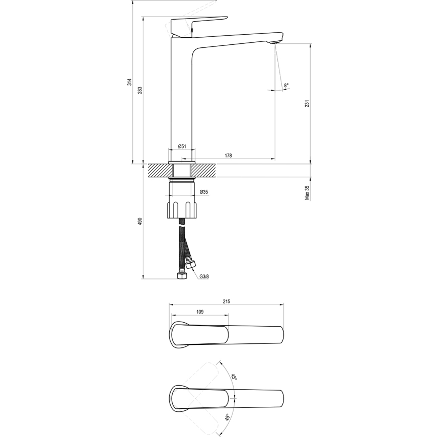 Ravak X070478 - Miscelatore per lavabo LIFE 28 cm nero
