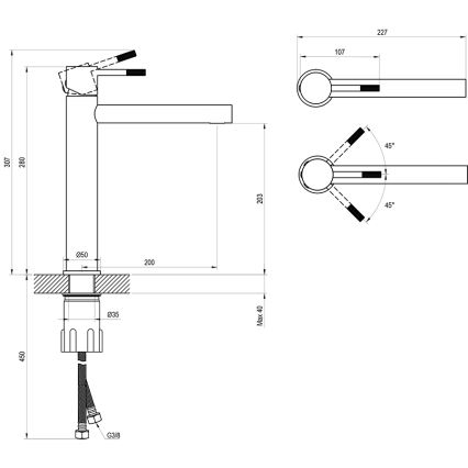 Ravak X070645 - Miscelatore per lavabo NOX 28 cm in acciaio inox spazzolato