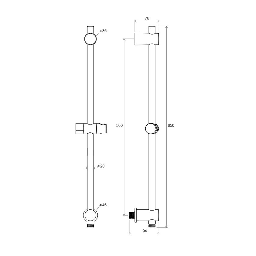 Ravak X07P342 - Asta per doccia con attacco a parete 65 cm cromo lucido
