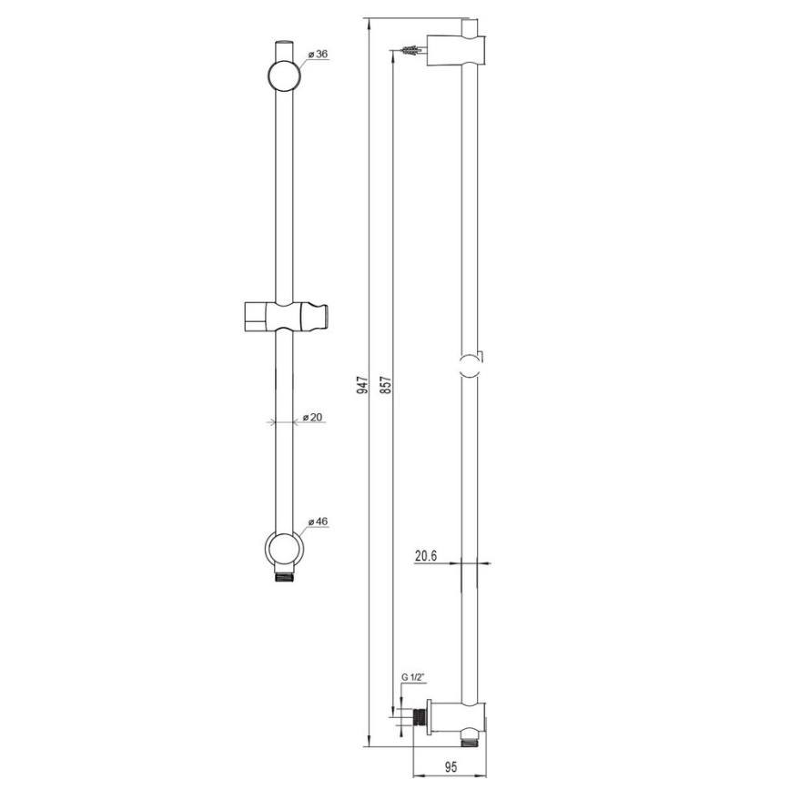 Ravak X07P366 - Asta doccia con attacco a parete 94,7 cm, cromo lucido