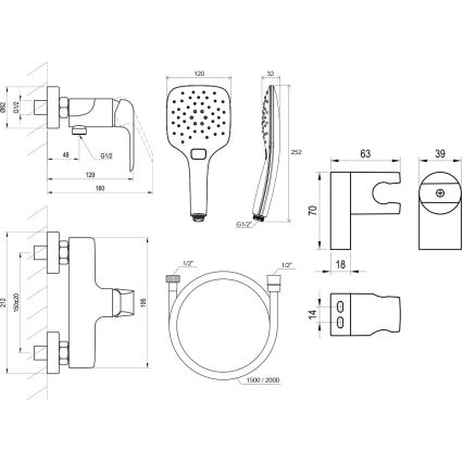 Ravak X07S116 - Ensemble de douche avec mitigeur FLAT, noir mat