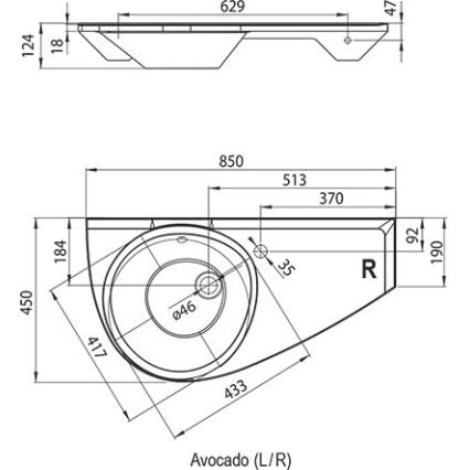 Ravak XJ1P1100000 - Lavabo sospeso AVOCADO 85x45 cm in marmo colato/bianco