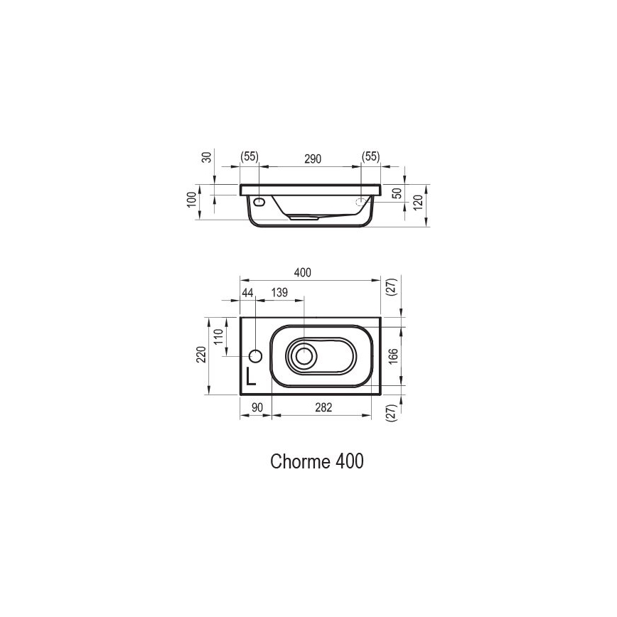 Ravak XJGL1100000 - Lavabo mural CHROME 40x22 cm marbre coulé/blanc