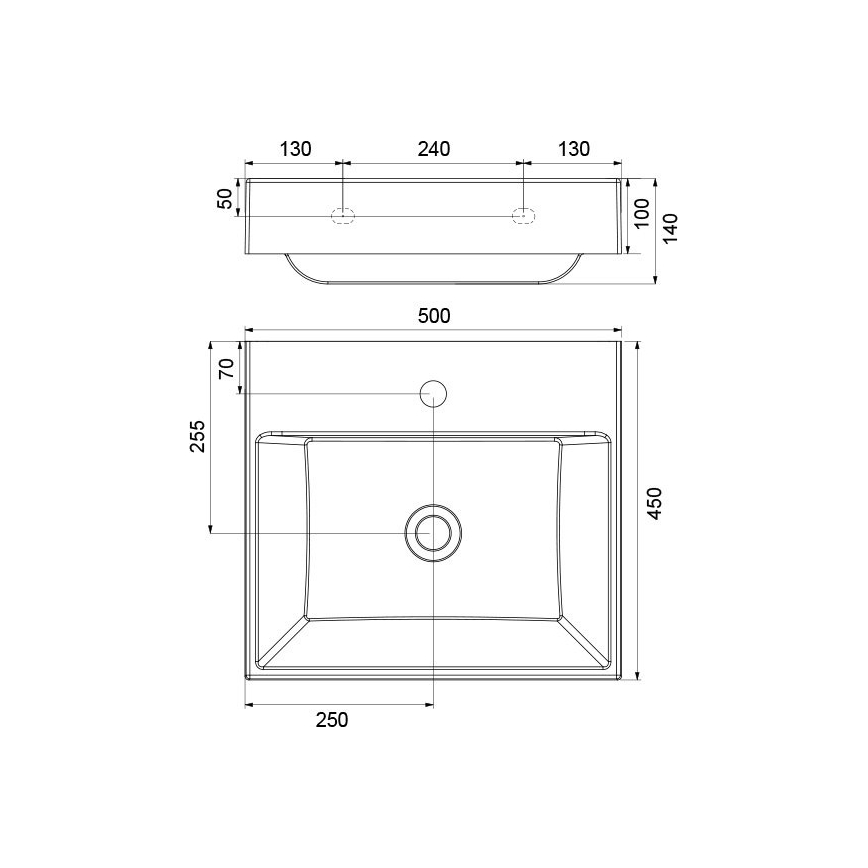 Ravak XJO01250000 - Lavabo suspendu NATURAL 50 x 45 cm en marbre coulé / blanc