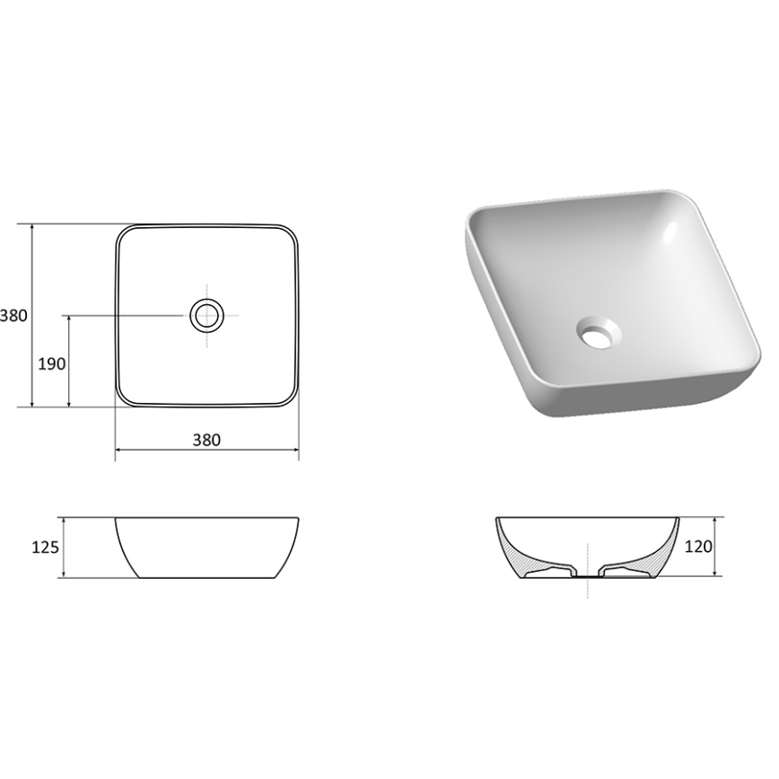 Ravak XJX01138001 - Lavabo da appoggio UNI SLIM 38x38 cm ceramica/bianco