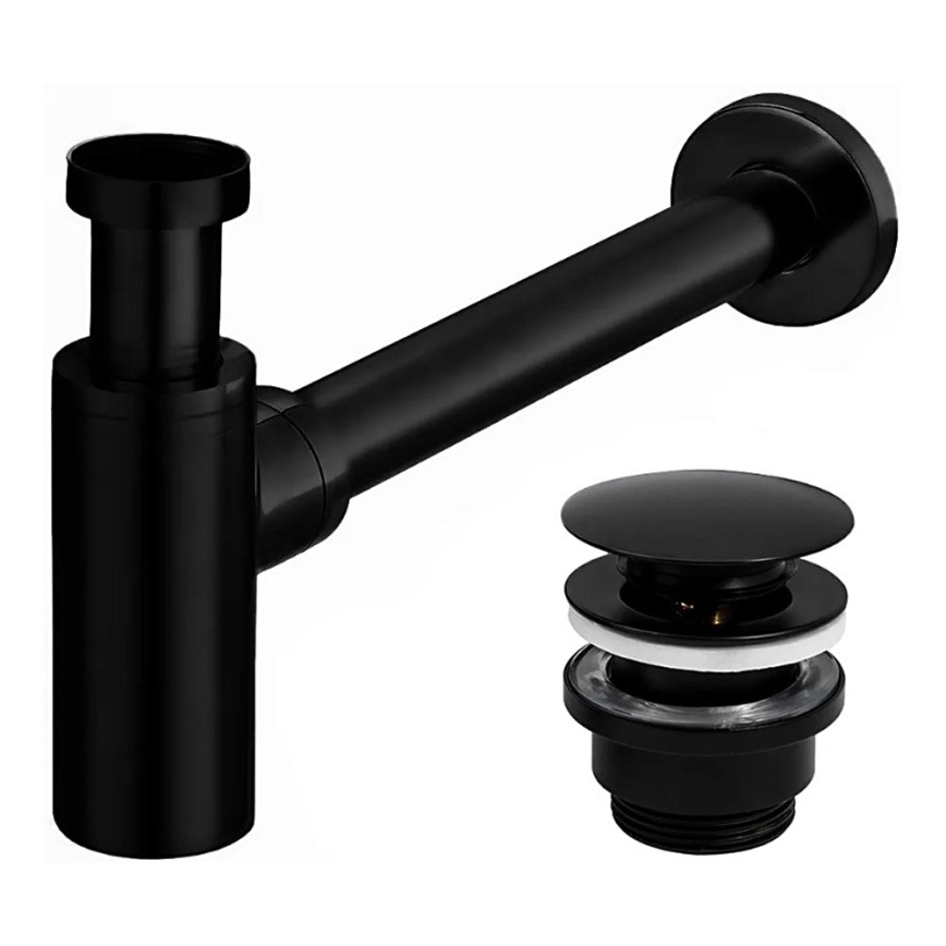 REA-A5215 - Sifone per lavabo con piletta CLICK-CLACK, diametro 6,4 cm, nero opaco