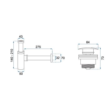 REA-A5215 - Sifone per lavabo con piletta CLICK-CLACK, diametro 6,4 cm, nero opaco