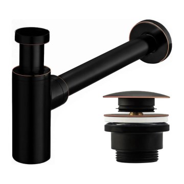 REA-A8536 - Sifone per lavabo con piletta CLICK-CLACK, diametro 6,4 cm, nero