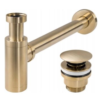 REA-A8586 - Sifone per lavabo con piletta CLICK-CLACK, diametro 6,4 cm, oro spazzolato