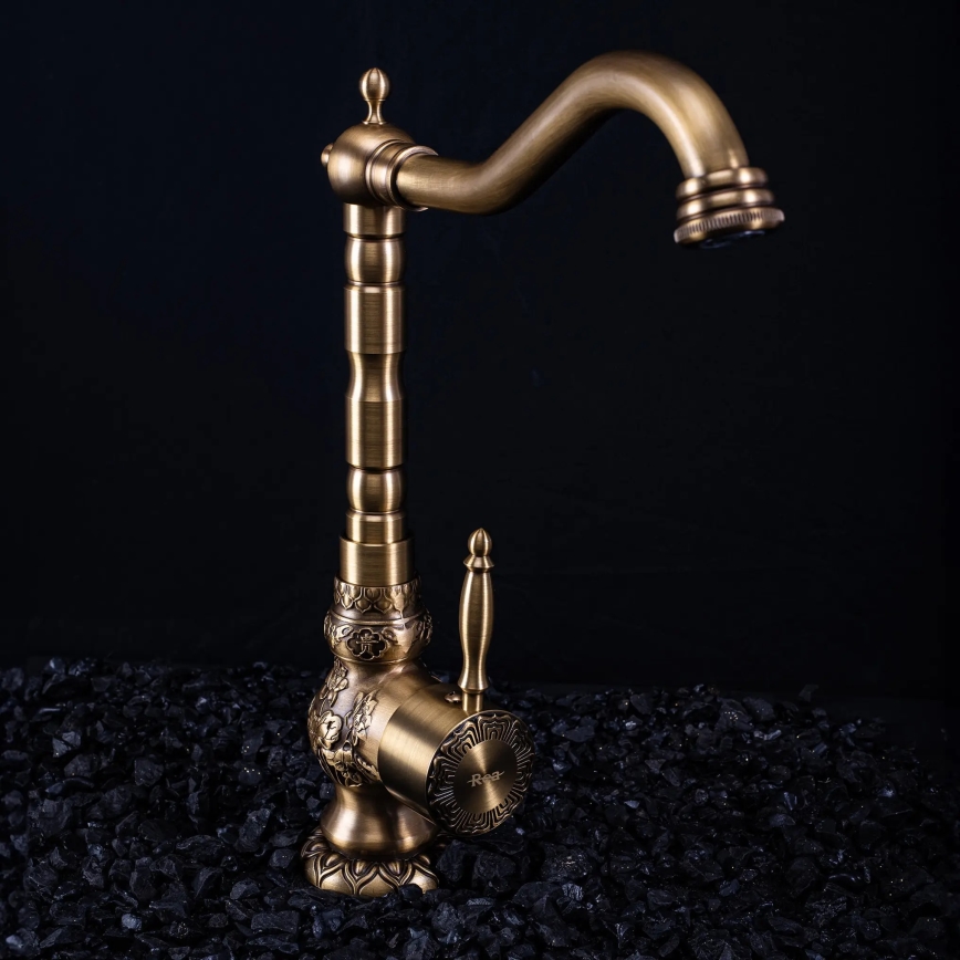 REA-B2500 - Miscelatore per lavabo VENICE RETRO 32 cm, finitura oro spazzolato