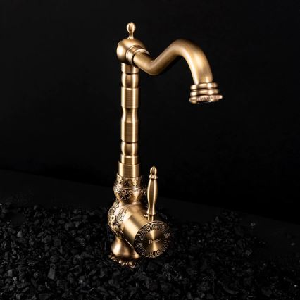 REA-B2500 - Miscelatore per lavabo VENICE RETRO 32 cm, finitura oro spazzolato