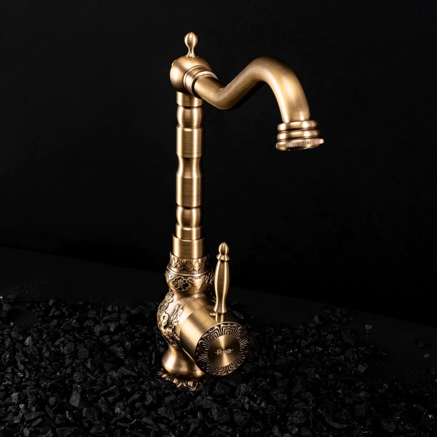 REA-B2500 - Miscelatore per lavabo VENICE RETRO 32 cm, finitura oro spazzolato