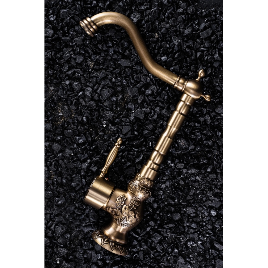 REA-B2500 - Mitigeur pour lavabo VENICE RETRO 32 cm, finition dorée brossée