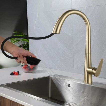 REA-B5312 - Miscelatore da cucina con doccetta estraibile ROSS 43 cm oro spazzolato