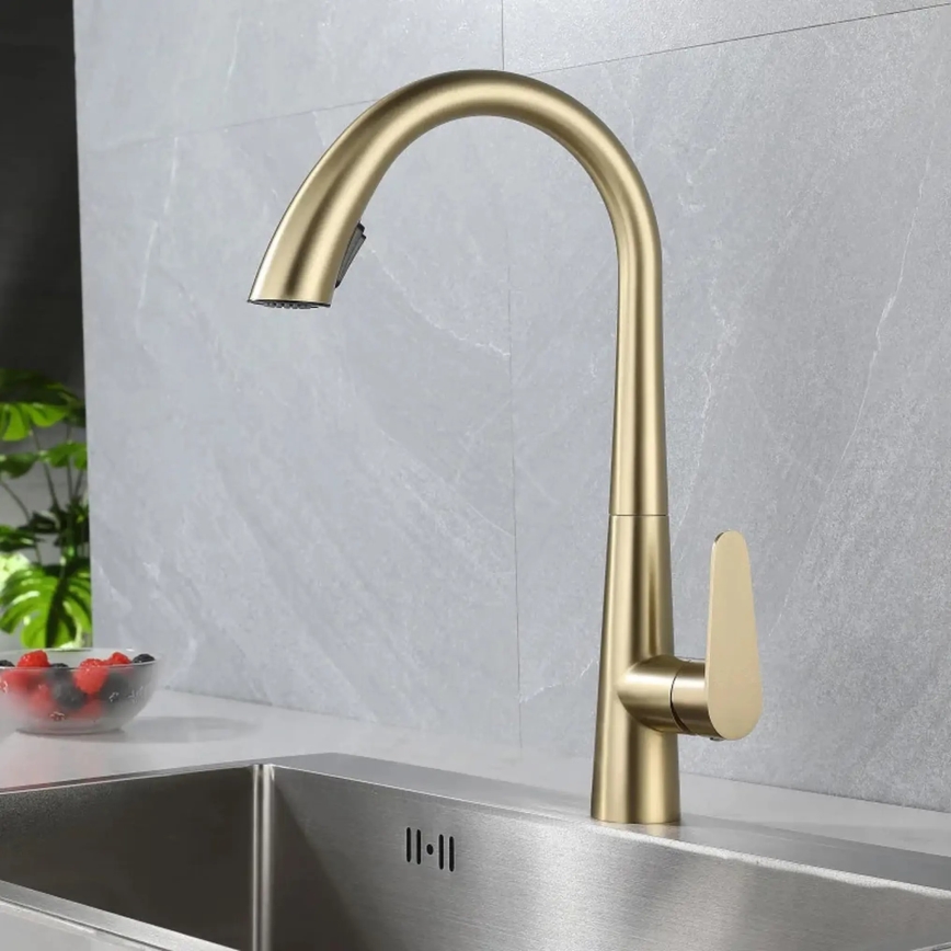 REA-B5312 - Miscelatore da cucina con doccetta estraibile ROSS 43 cm oro spazzolato