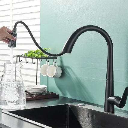 REA-B5313 - Miscelatore da cucina ROSS 43 cm con doccetta estraibile, nero