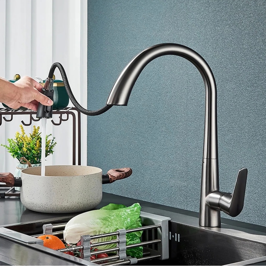 REA-B5314 - Miscelatore per lavello con doccetta estraibile ROSS 43 cm, finitura nichel