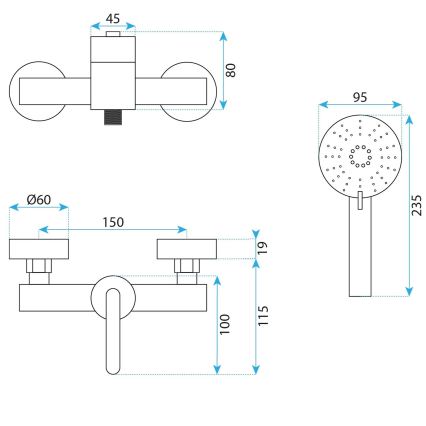 REA-B5503 - Ensemble de douche avec mitigeur ONTARIO titane