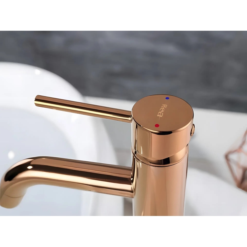REA-B6321 - Miscelatore per lavabo LUNGO 28 cm oro rosa