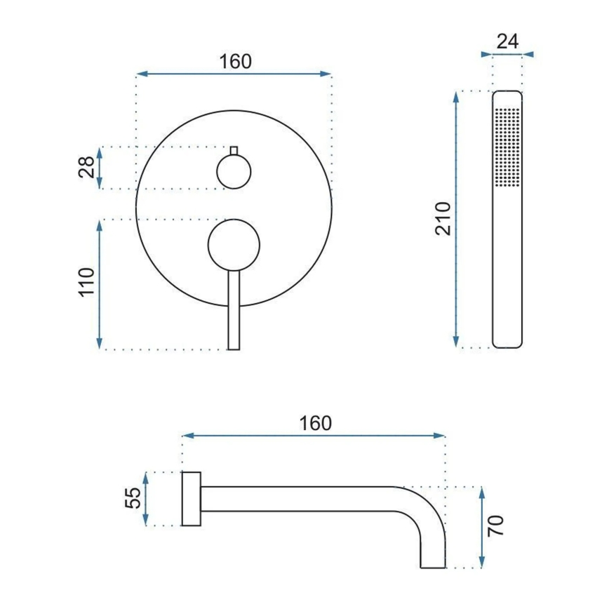 REA-B6440 - Kit per vasca con miscelatore incassato LUNGO bianco opaco