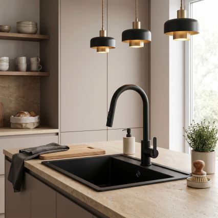 REA-B6571 - Mitigeur d'évier à douchette extractible ONTARIO 38 cm noir