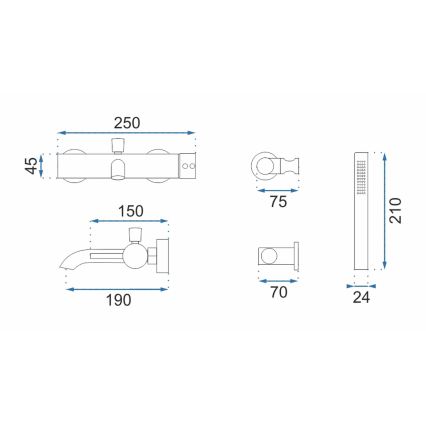 REA-B6634 - Set per vasca LUNGO nero opaco