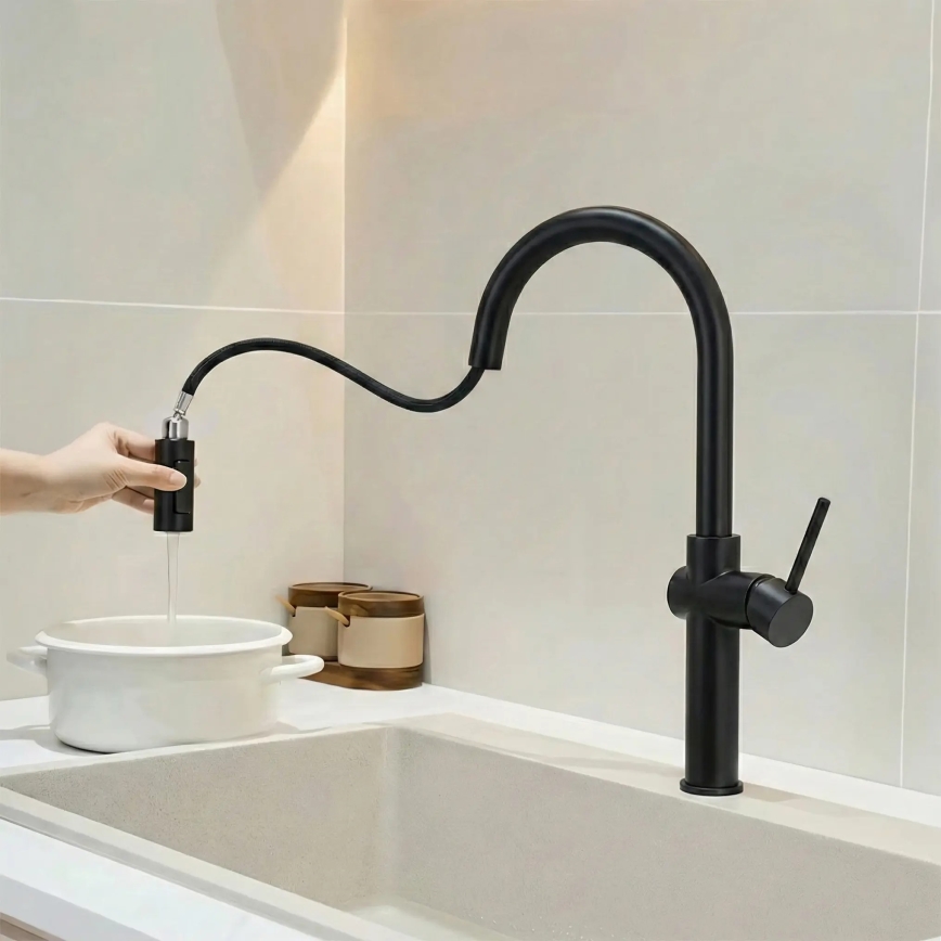 REA-B7200 - Küchenarmatur FRESH mit ausziehbarer Spülbrause, 45 cm, schwarz