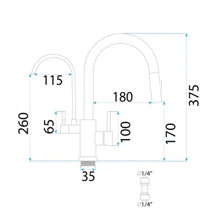 REA-B7563 - Mitigeur pour évier avec douchette extractible et système de filtration intégré ECO FRESH 37,5 cm, finition nickel
