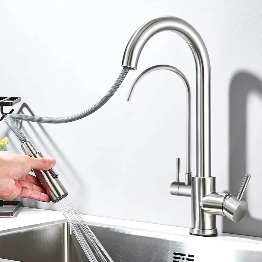 REA-B7564 - Mitigeur d'évier avec douchette extractible et système de filtration ECO FRESH, 37,5 cm, finition nickel