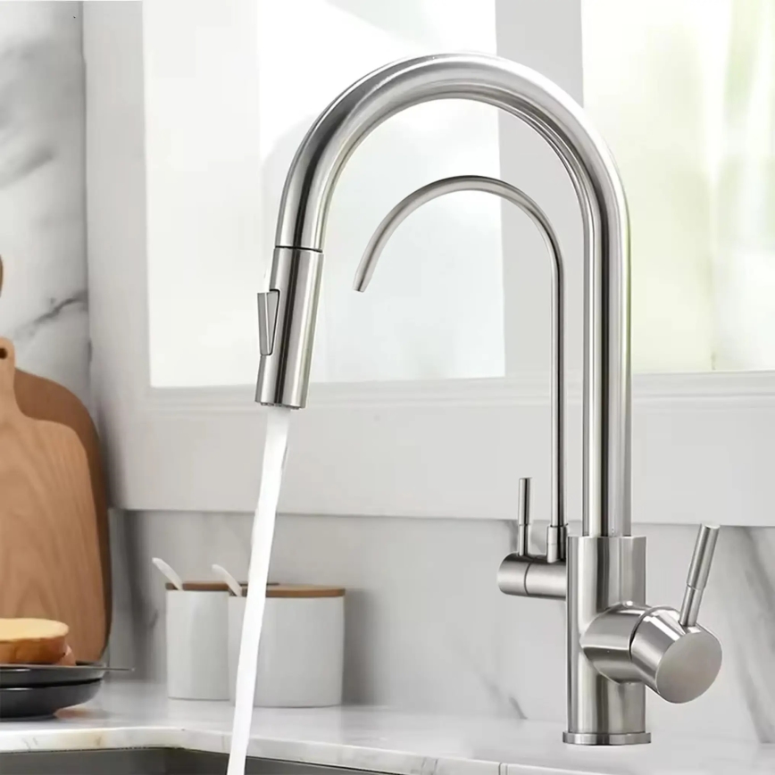 REA-B7564 - Mitigeur d'évier avec douchette extractible et système de filtration ECO FRESH, 37,5 cm, finition nickel