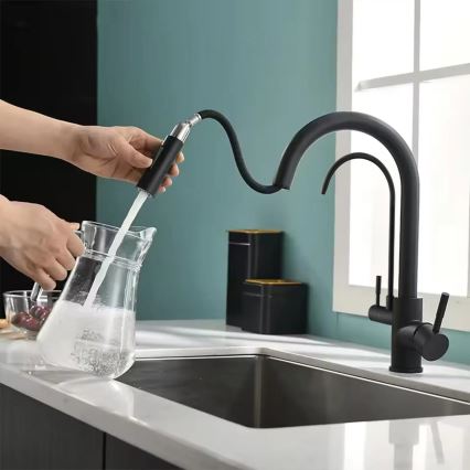 REA-B7564 - Miscelatore da cucina con doccetta estraibile e filtro integrato ECO FRESH, 37,5 cm, nero opaco