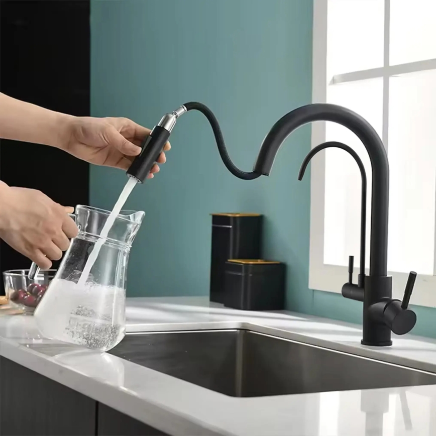 REA-B7564 - Spültischarmatur mit ausziehbarem Brausekopf und integrierter Filterfunktion ECO FRESH 37,5 cm matt schwarz