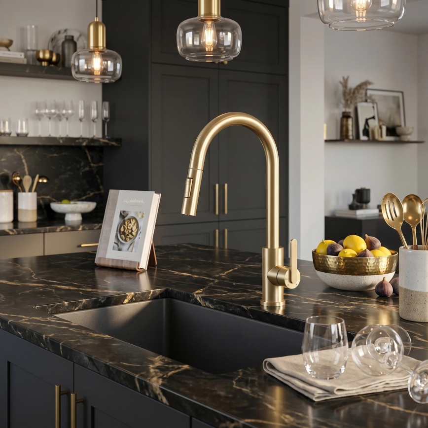 REA-B7575 - Küchenarmatur mit ausziehbarer Brause ONTARIO 38 cm, gebürstetes Gold