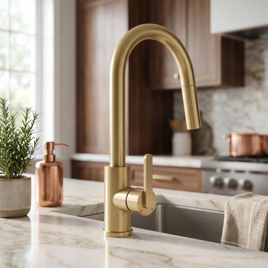REA-B7575 - Küchenarmatur mit ausziehbarer Brause ONTARIO 38 cm, gebürstetes Gold