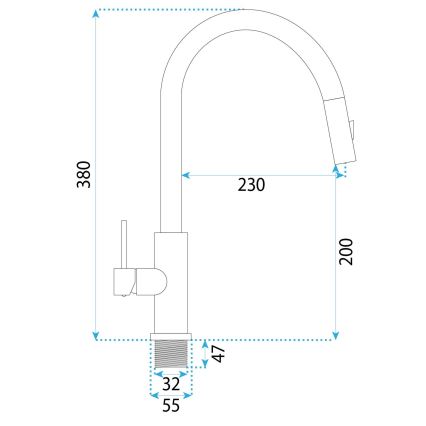 REA-B7575 - Mitigeur de cuisine ONTARIO 38 cm avec douchette extractible, finition dorée brossée