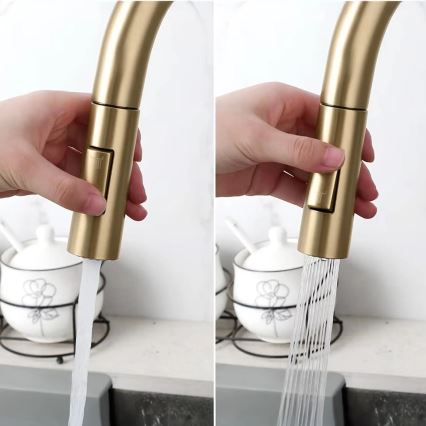 REA-B7596 - Spültischarmatur mit ausziehbarer Brause und ECO FRESH-Filterfunktion, 37,5 cm, gebürstetes Gold