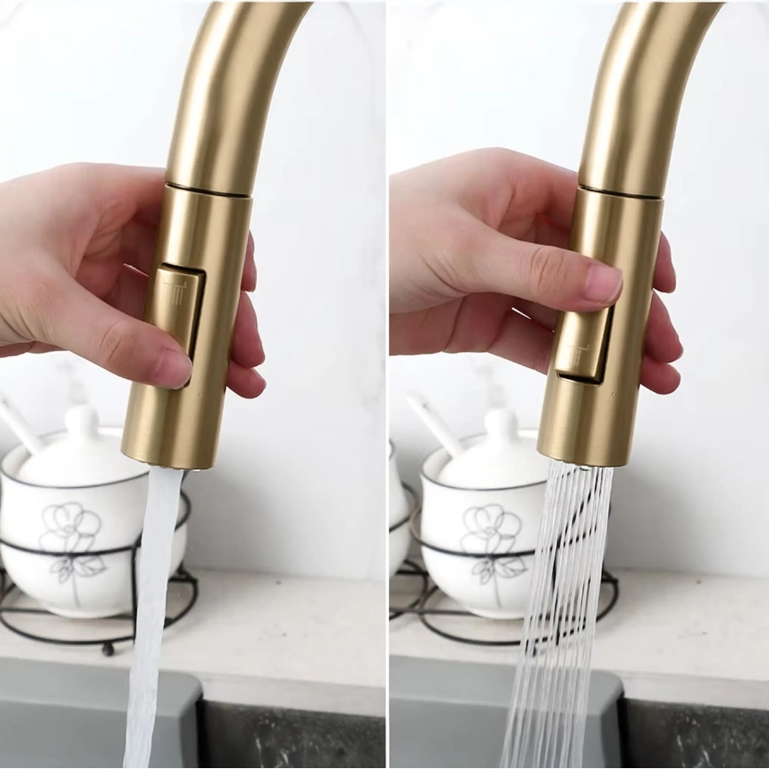 REA-B7596 - Spültischarmatur mit ausziehbarer Brause und ECO FRESH-Filterfunktion, 37,5 cm, gebürstetes Gold