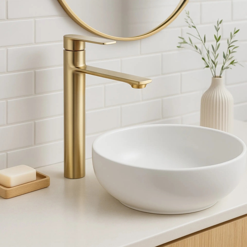 REA-B7962 - Miscelatore per lavabo STORM 29,5 cm oro spazzolato
