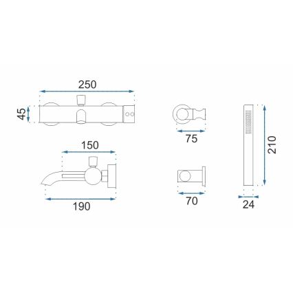 REA-B8010 - Badewannen-Set LUNGO, gebürstetes Gold