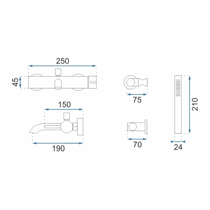 REA-B8010 - Badewannen-Set LUNGO, gebürstetes Gold