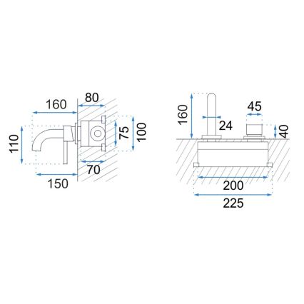 REA-B8652 - Miscelatore per lavabo da incasso LUNGO, finitura oro spazzolato