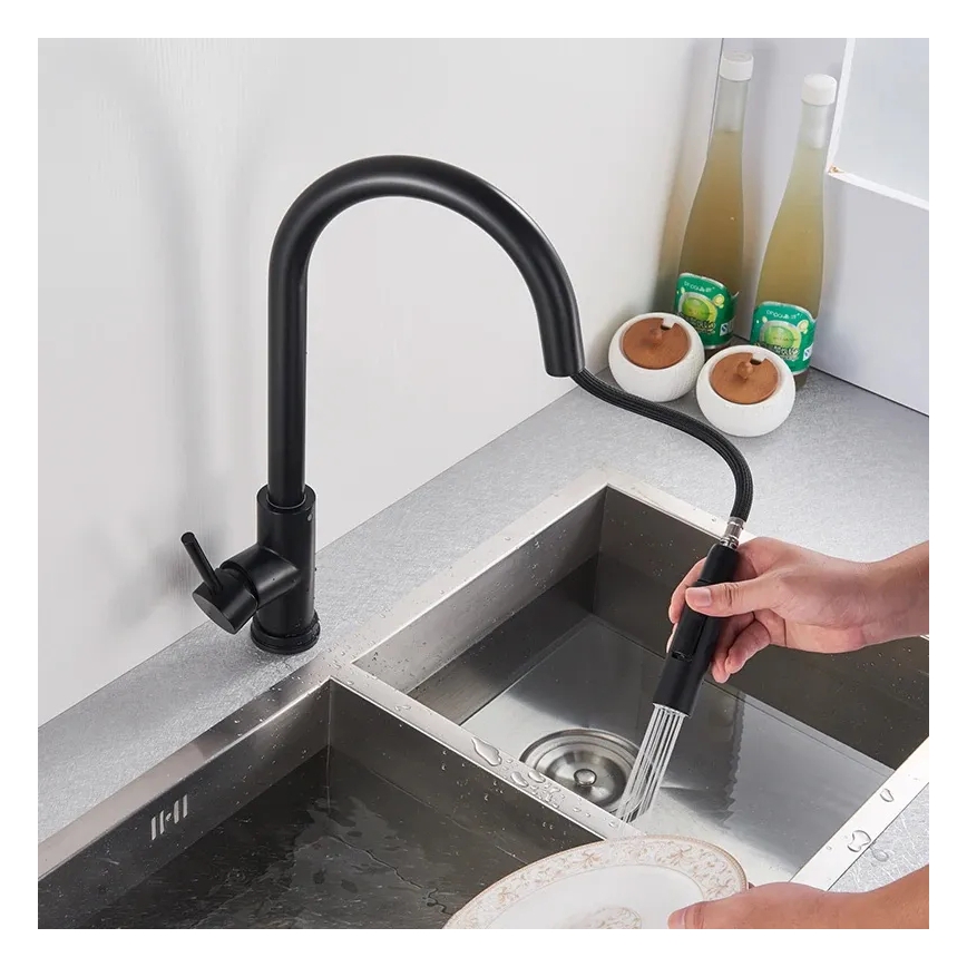 REA-B9147 - Mitigeur d'évier FRESH 39,5 cm à douchette extractible, noir mat